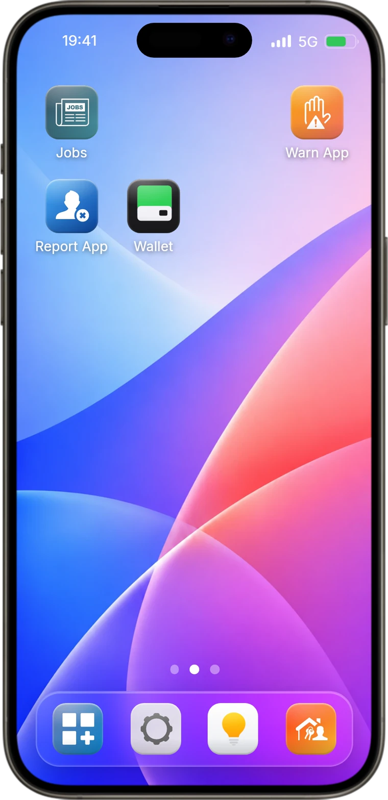RoadPhone-Pro home screen with the Warn App and Report App icons on it