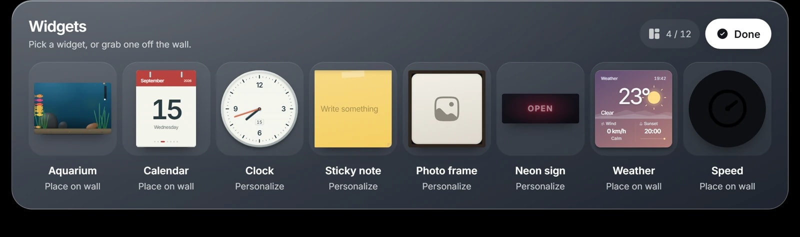 The RoadVR widget bar with the example Speed widget beside the built-in widgets