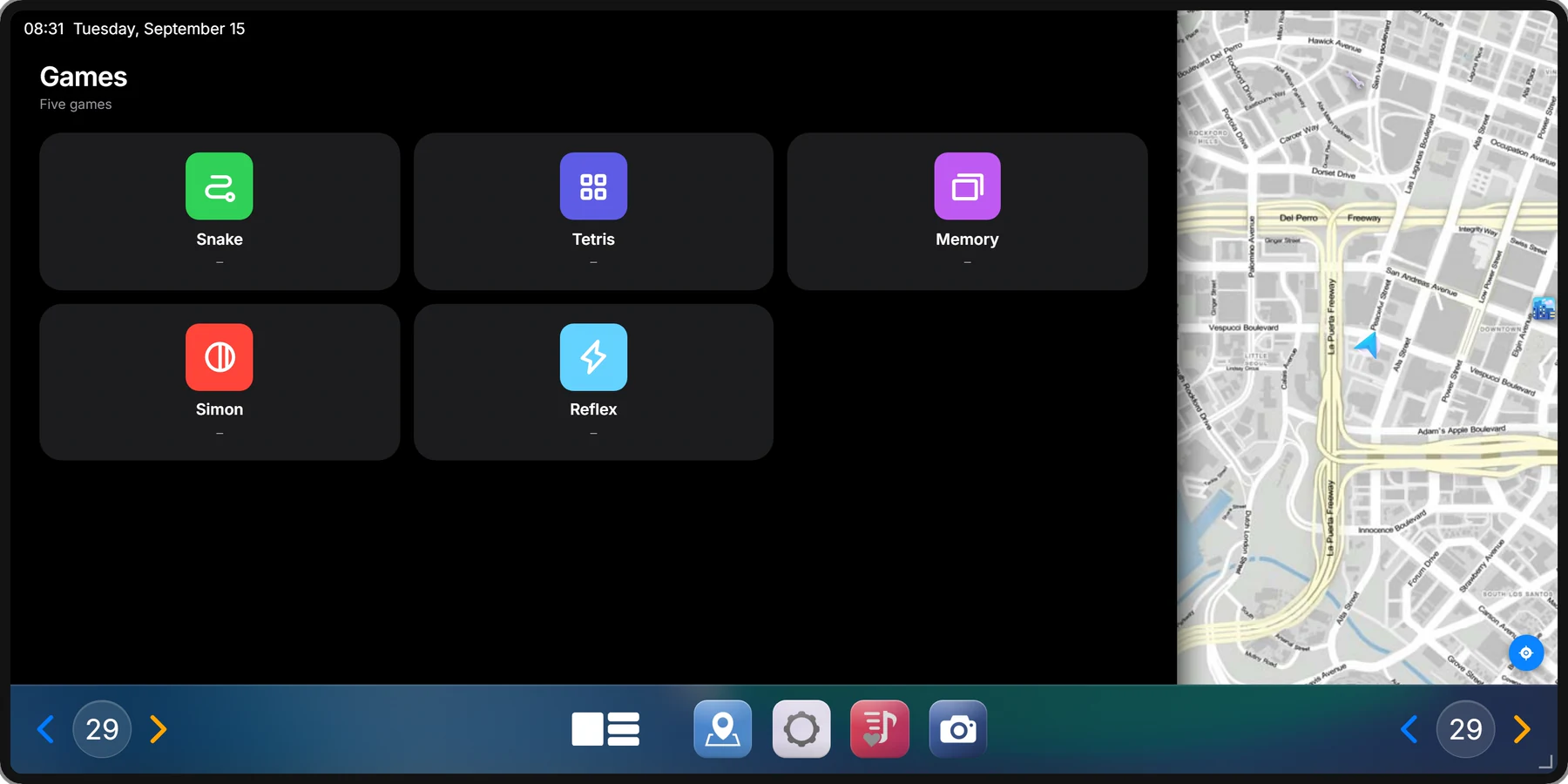 The Games app: Snake, Tetris, Memory, Simon and Reflex
