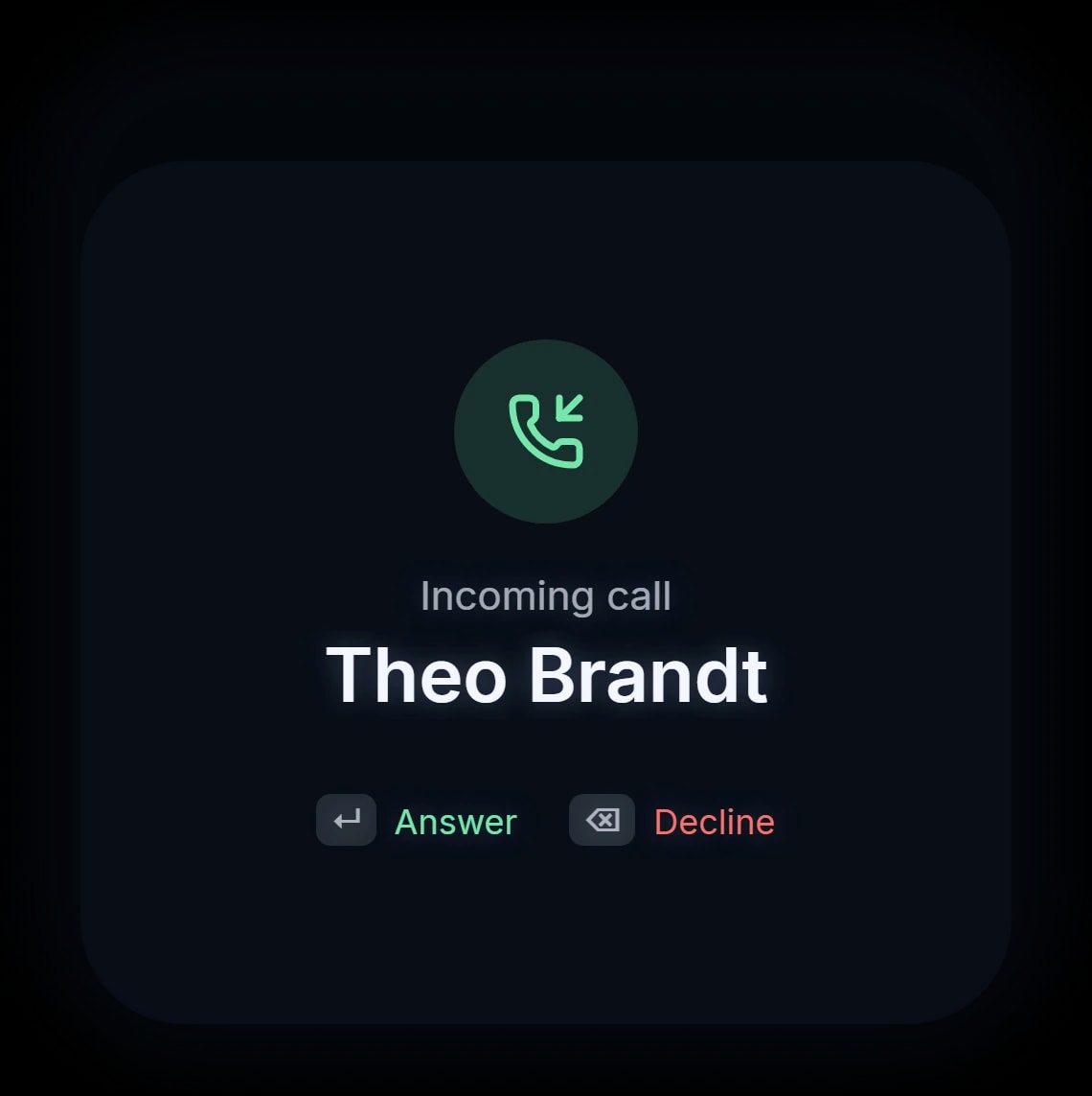 An incoming call on the Lens Display, ready to answer or decline