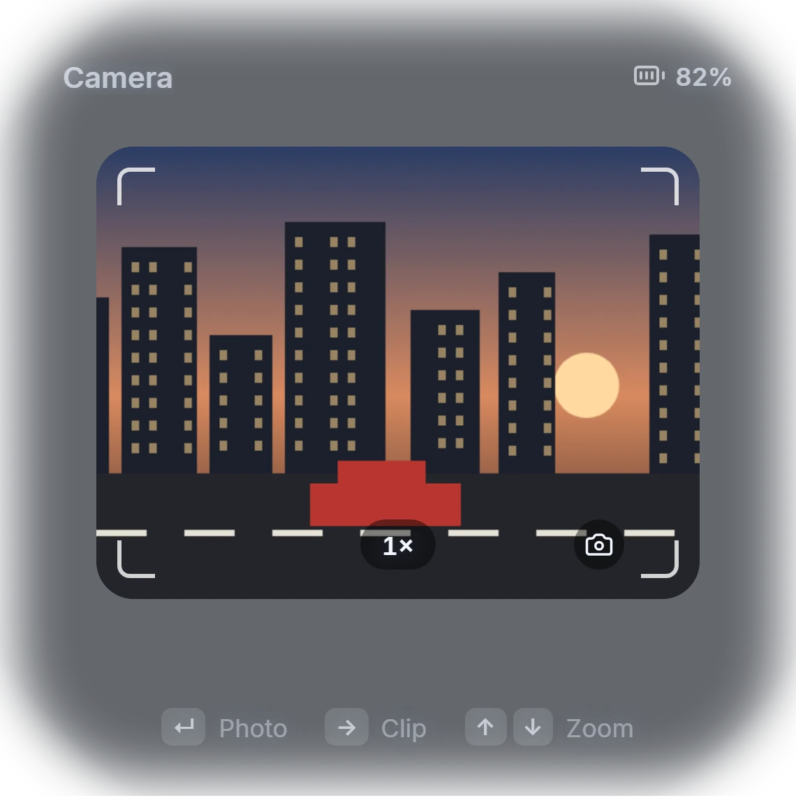 The camera viewfinder on the Lens Display at 1x zoom