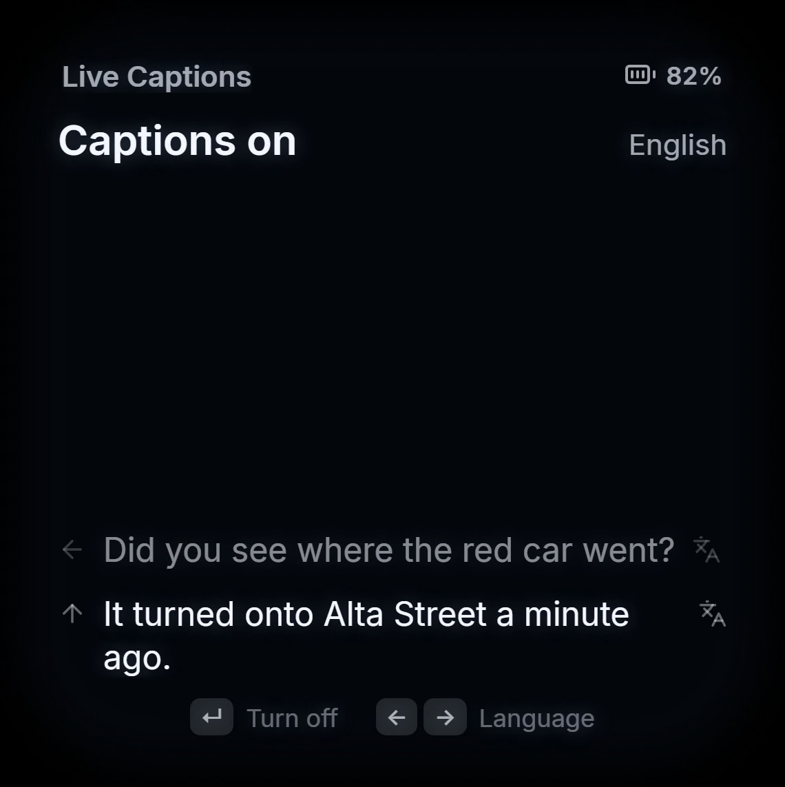 Live Captions of nearby players on the Lens Display
