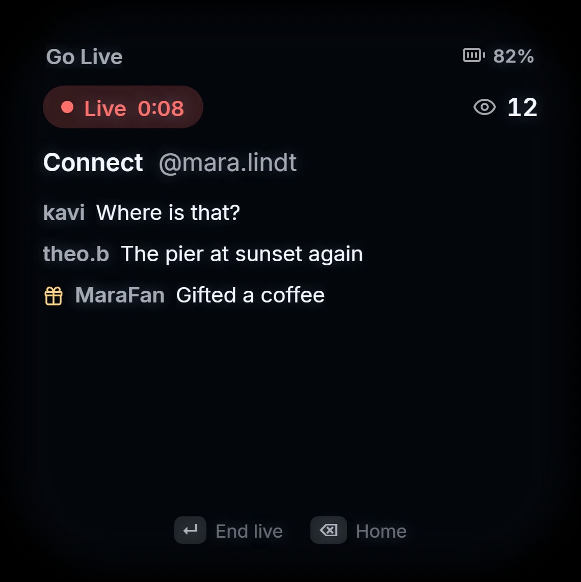 Live from the glasses, with the viewer count and the latest comments